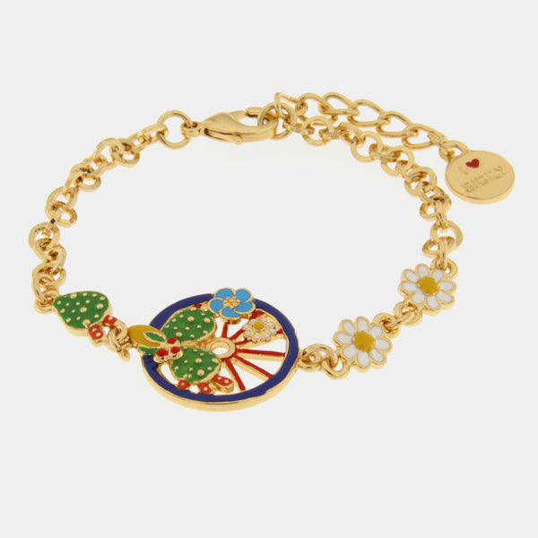 Bracciale in Metallo con ruota blu impreziosita da cactus, limoni e fiori - BYSIMON gioielli