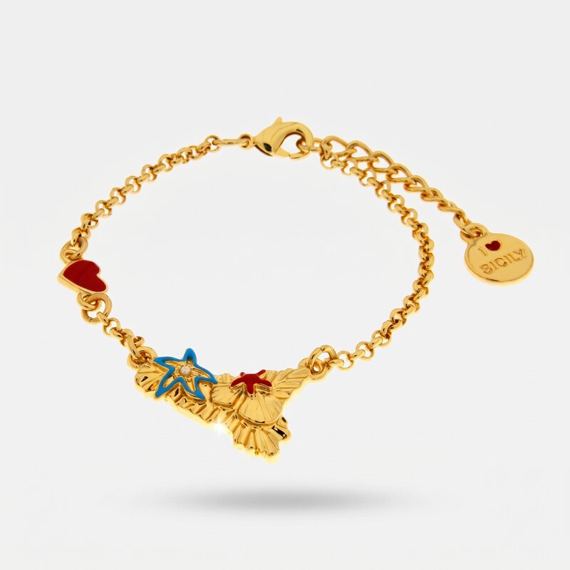 Bracciale in Metallo con sicilia e stelle marine - BYSIMON gioielli