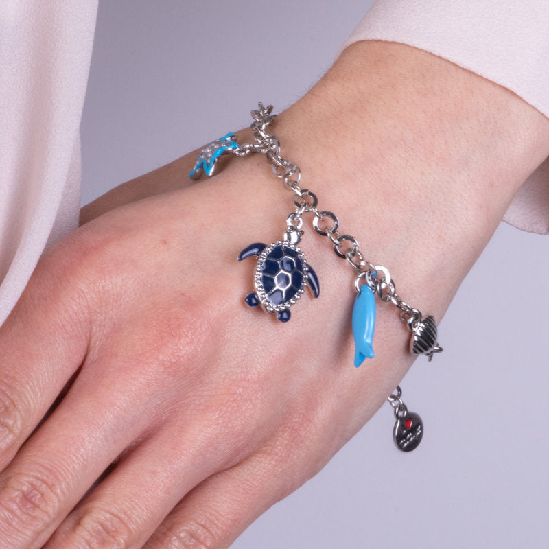 Bracciale in Metallo con tartaruga blu, pesce e stella marina - BYSIMON gioielli