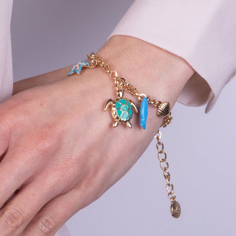 Bracciale in Metallo con tartaruga verde, pesce e stella marina SICILY - gioiello BySimon