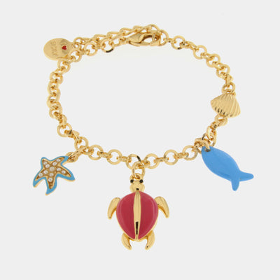 Metal Bracelet with Pink Turtle, Fish and Starfish