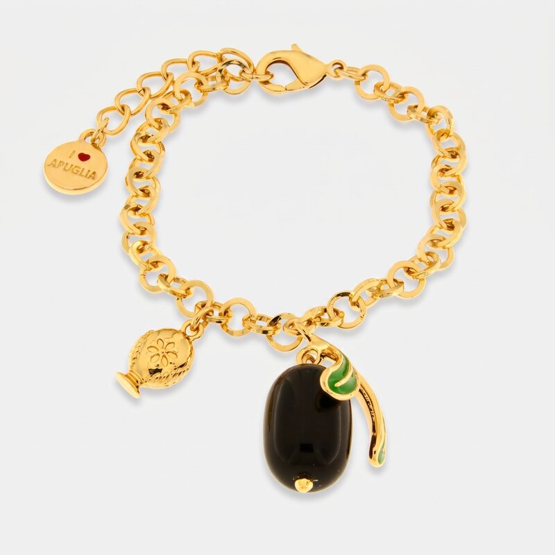 Bracciale con olivo e pumo pugliese pendente | gioielli pugliesi | BYSIMON