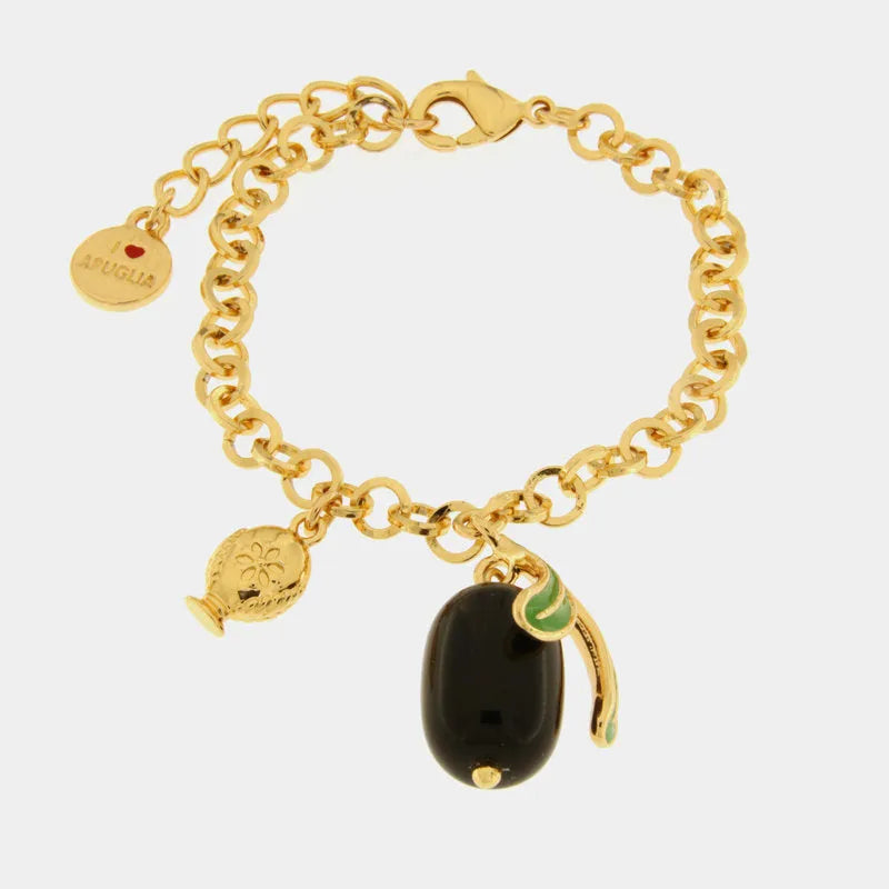 Bracciale con olivo e pumo pugliese pendente | gioielli pugliesi | BYSIMON