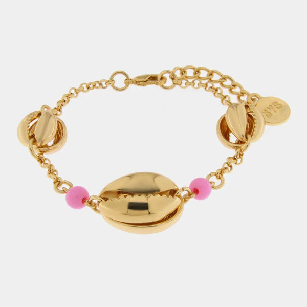 Bracciale in Metallo con conchiglia e perline rosa - BYSIMON gioielli
