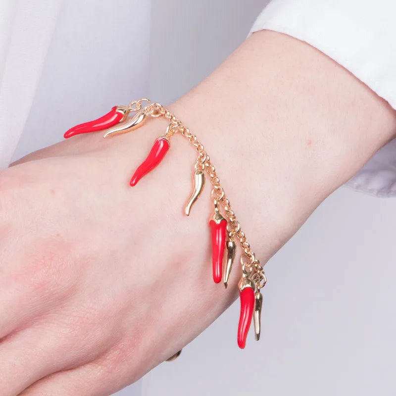 Bracciale in Metallo con cornetti rossi e dorati - BYSIMON gioielli