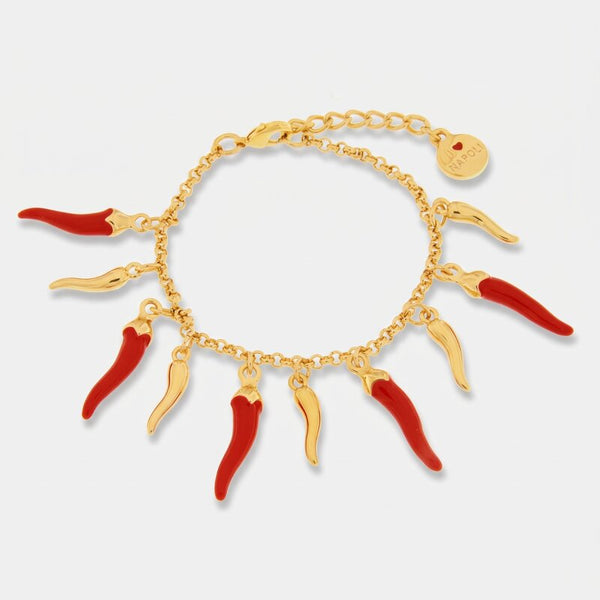 Bracciale in Metallo con cornetti rossi e dorati - BYSIMON gioielli