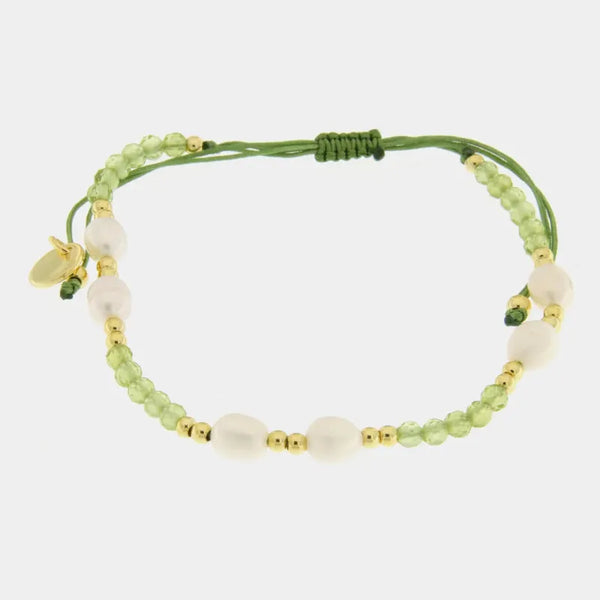 Bracciale in Metallo cordino con pietre verdi