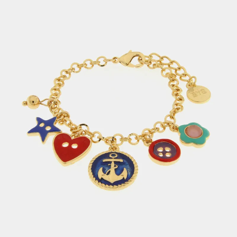 Bracciale in Metallo con ciondolo ancors e bottoni colorati
