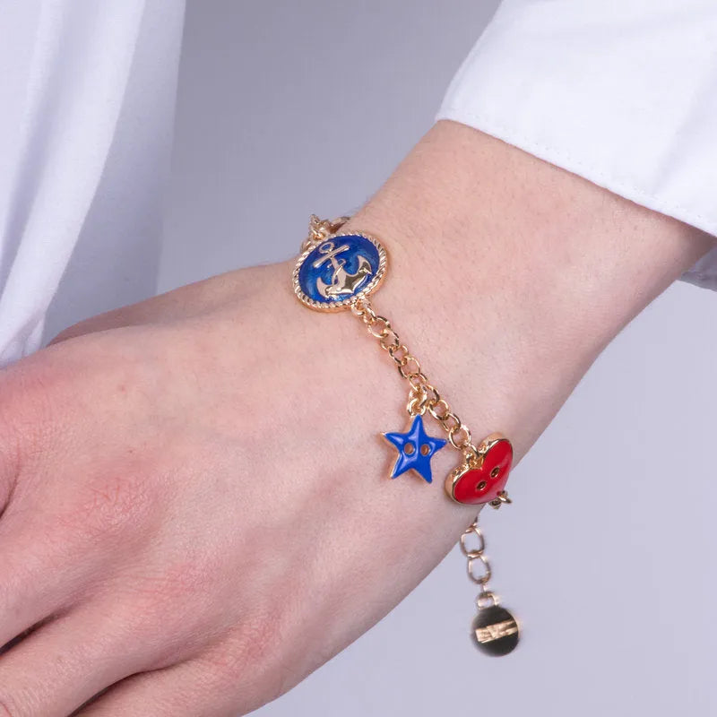 Bracciale in Metallo con ciondolo ancora e bottoni colorati