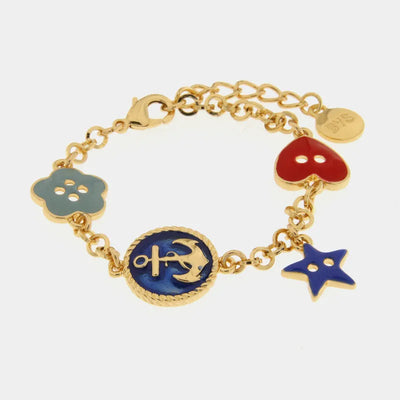 Metal bracelet with anchor pendant and colored buttons