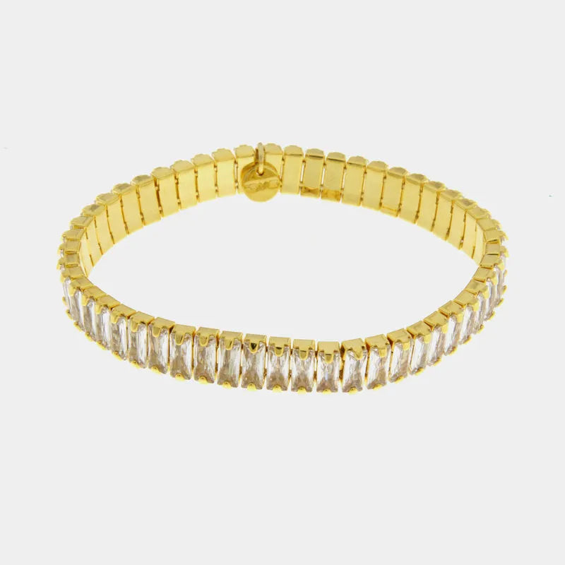 Bracciale in Metallo tennis semirigido semirigido con cristalli trasparenti - BYSIMON gioielli
