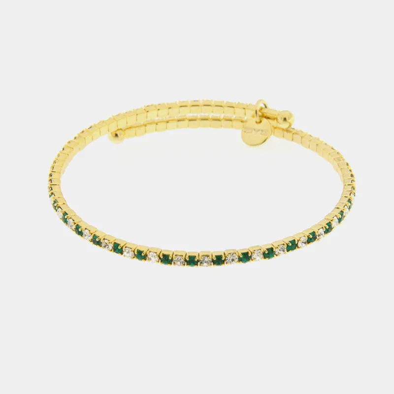 Bracciale in Metallo tennis semirigido con cristalli trasparenti e verdi