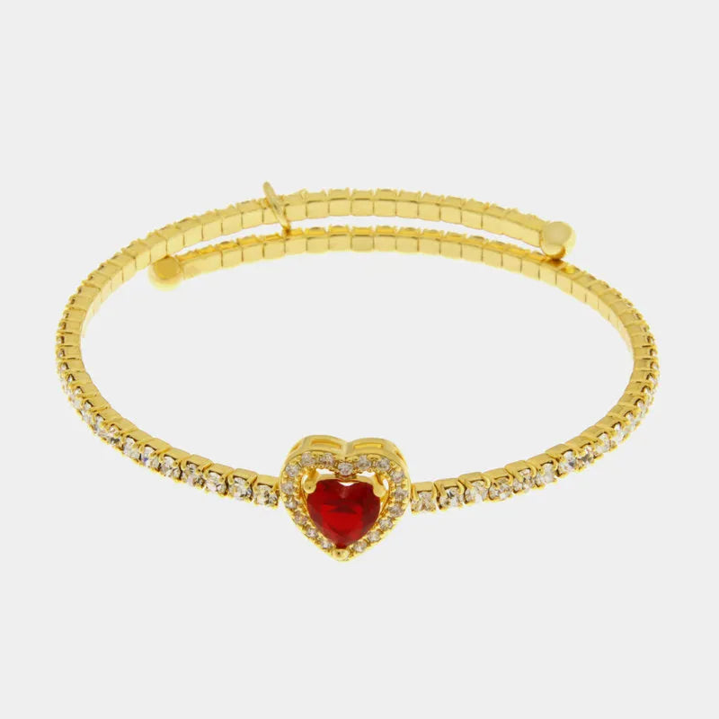 Bracciale in Metallo tennis semirigido con cristalli trasparenti e cuore rosso centrale - BYSIMON gioielli