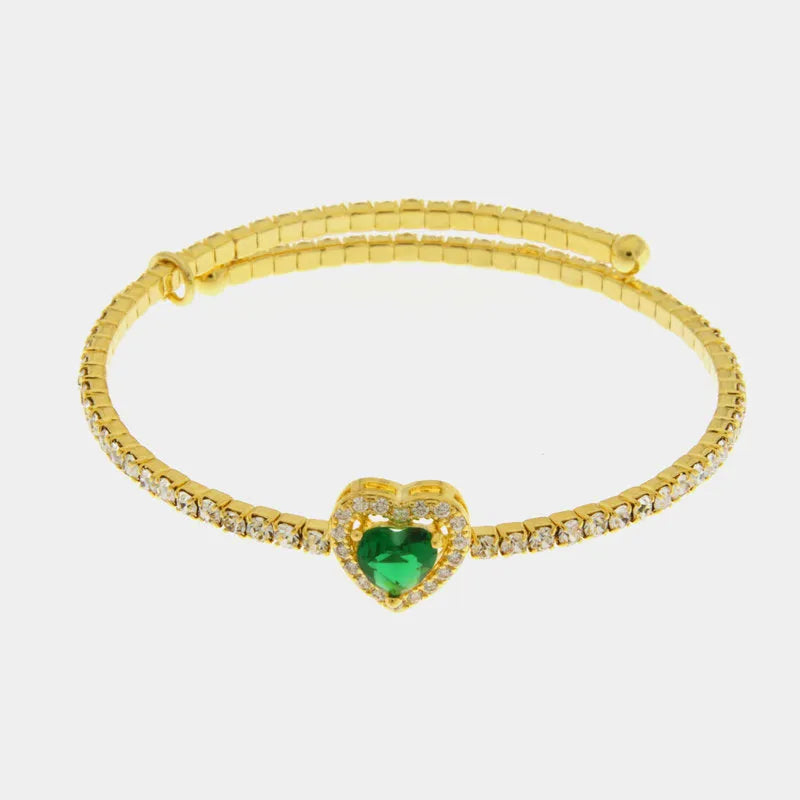 Bracciale in Metallo tennis semirigido con cristalli trasparenti e cuore verde centrale
