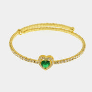 Bracciale in Metallo tennis semirigido con cristalli trasparenti e cuore verde centrale
