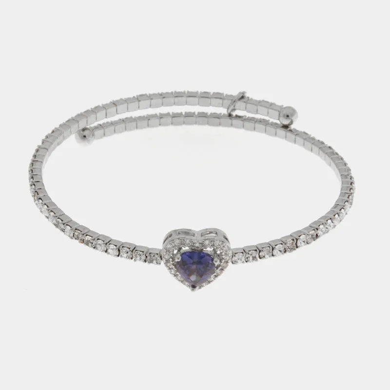 Bracciale in Metallo tennis semirigido con cristalli trasparenti e cuore viola centrale