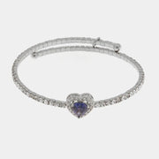 Bracciale in Metallo tennis semirigido con cristalli trasparenti e cuore viola centrale