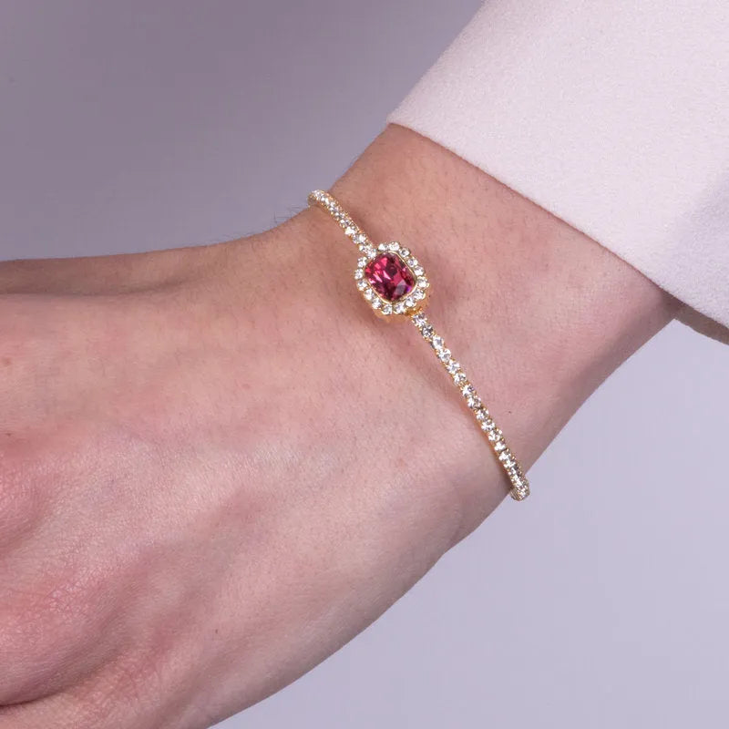 Bracciale in Metallo tennis semirigido con cristallo rosso rettangolare