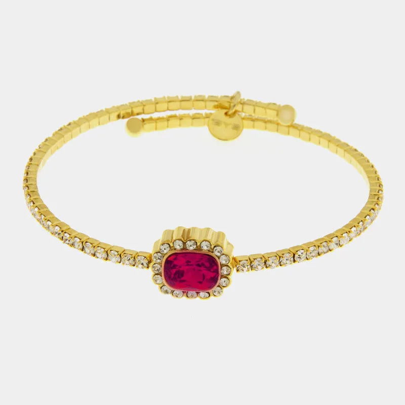 Bracciale in Metallo tennis semirigido con cristallo rosso rettangolare