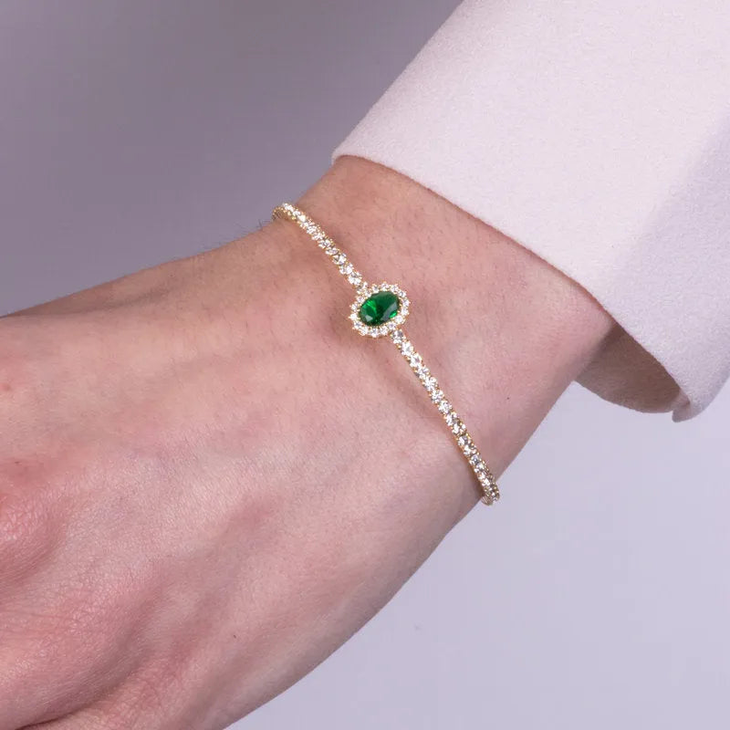 Bracciale in Metallo tennis semirigido con cristallo verde centrale