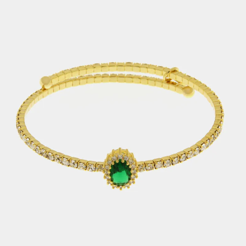 Bracciale in Metallo tennis semirigido con cristallo verde centrale