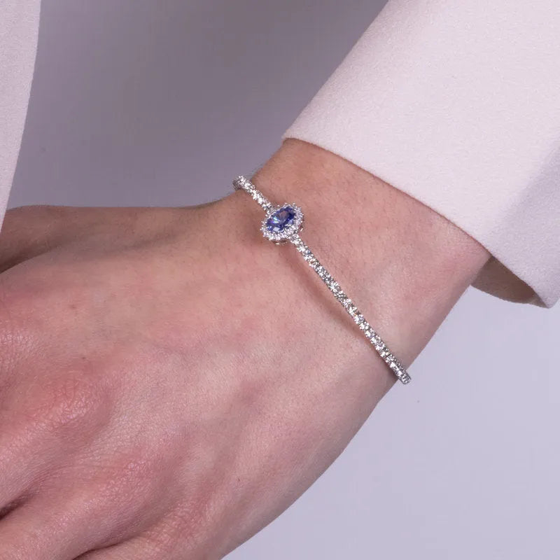 Bracciale in Metallo tennis semirigido con cristallo blu centrale