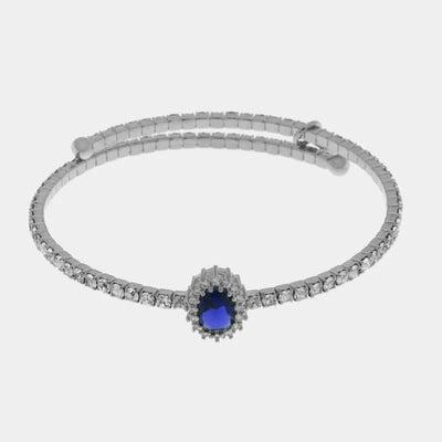 Bracciale in Metallo tennis semirigido con cristallo blu centrale
