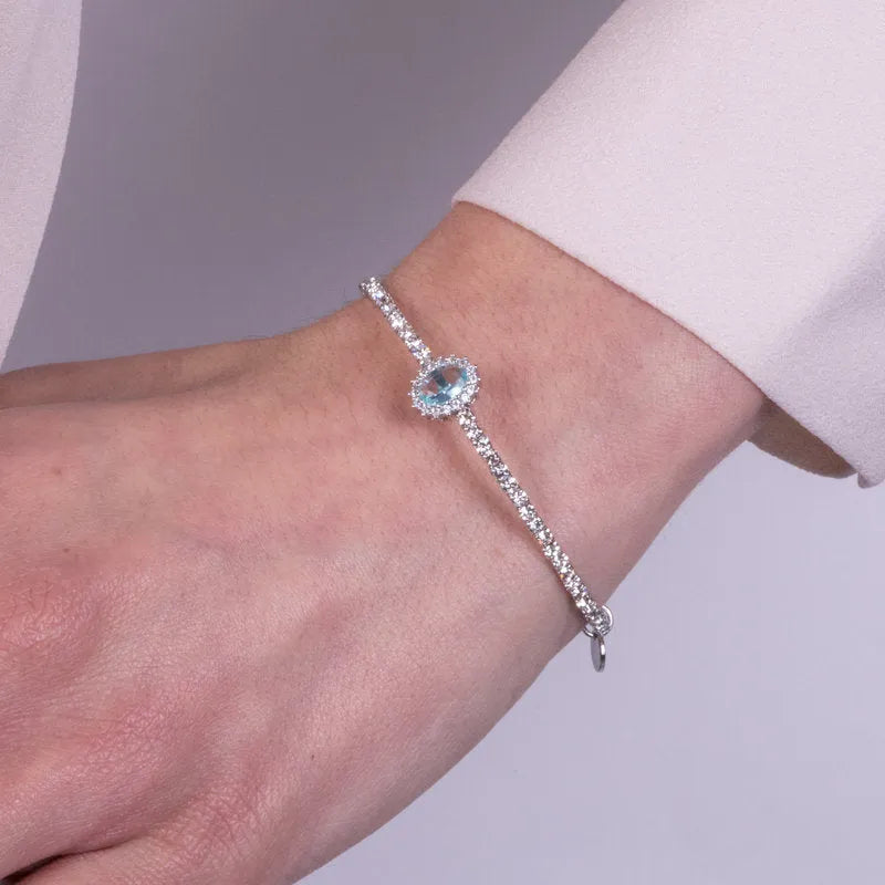 Bracciale in Metallo tennis semirigido con cristallo blu centrale
