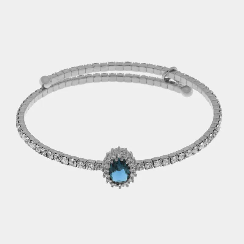 Bracciale in Metallo tennis semirigido con cristallo blu centrale