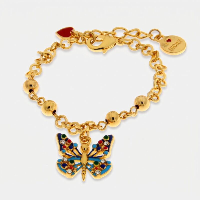 Bracciale in Metallo con farfalla colorata - BYSIMON gioielli