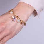 Bracciale in Metallo con farfalla blu e perle - BYSIMON gioielli