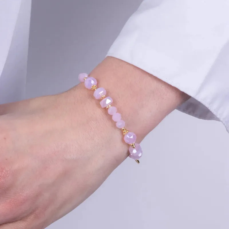 Bracciale in Metallo con sfere rosa e dettagli dorati