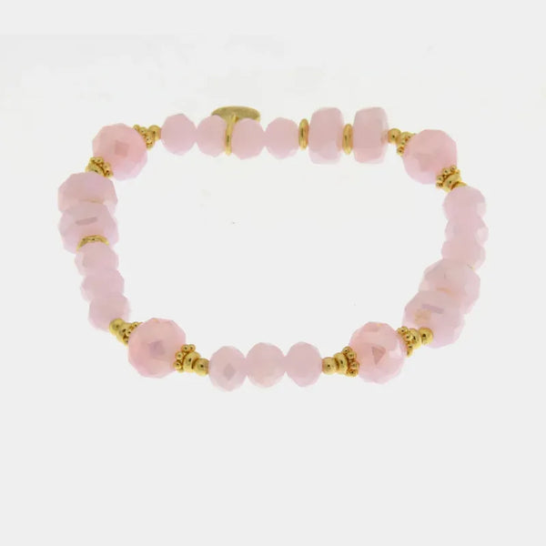 Bracciale in Metallo con sfere rosa e dettagli dorati