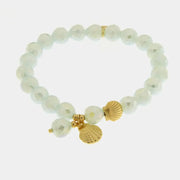 Bracciale in Metallo con sfere bianche e ciondoli a conchiglia