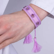 Bracciale in Metallo in tessuto colore viola con fiorellini