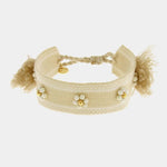 Bracciale in Metallo  in tessuto colore panna con fiorellini