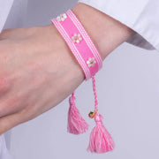 Bracciale in Metallo in tessuto colore rosa con fiorellini