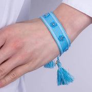 Bracciale in Metallo in tessuto colore azzurro con fiorellini