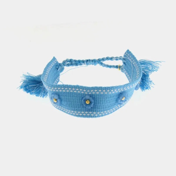 Bracciale in Metallo in tessuto colore azzurro con fiorellini