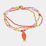 Bracciale in Metallo con perline rosse e ciondolo pesciolino