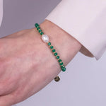 Bracciale in Metallo perla sintetica centrale e cristalli verde