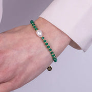 Bracciale in Metallo perla sintetica centrale e cristalli verde