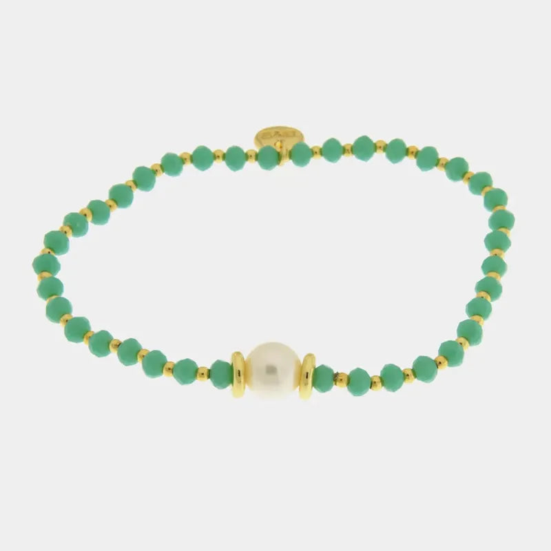 Bracciale in Metallo perla sintetica centrale e cristalli verde