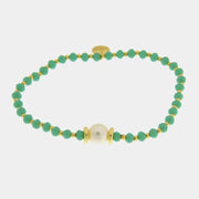 Bracciale in Metallo perla sintetica centrale e cristalli verde