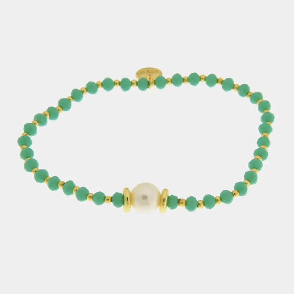 Bracciale in Metallo perla sintetica centrale e cristalli verde