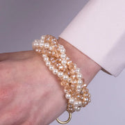 Bracciale in Metallo con perline bianche e marroni intrecciate