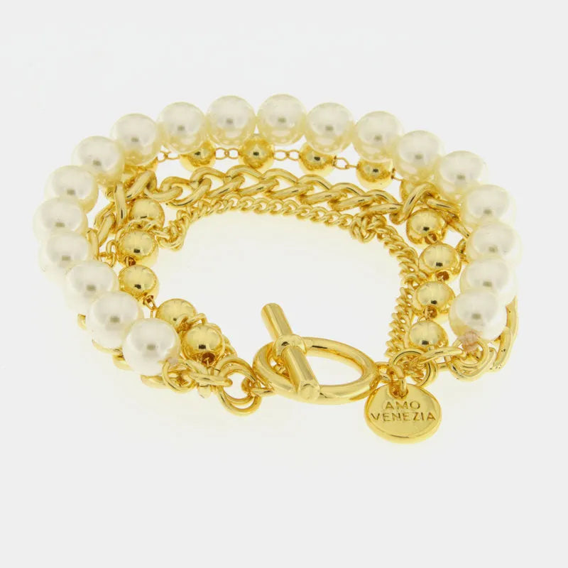 Bracciale in Metallo multifilo con pietre e perle sintetiche