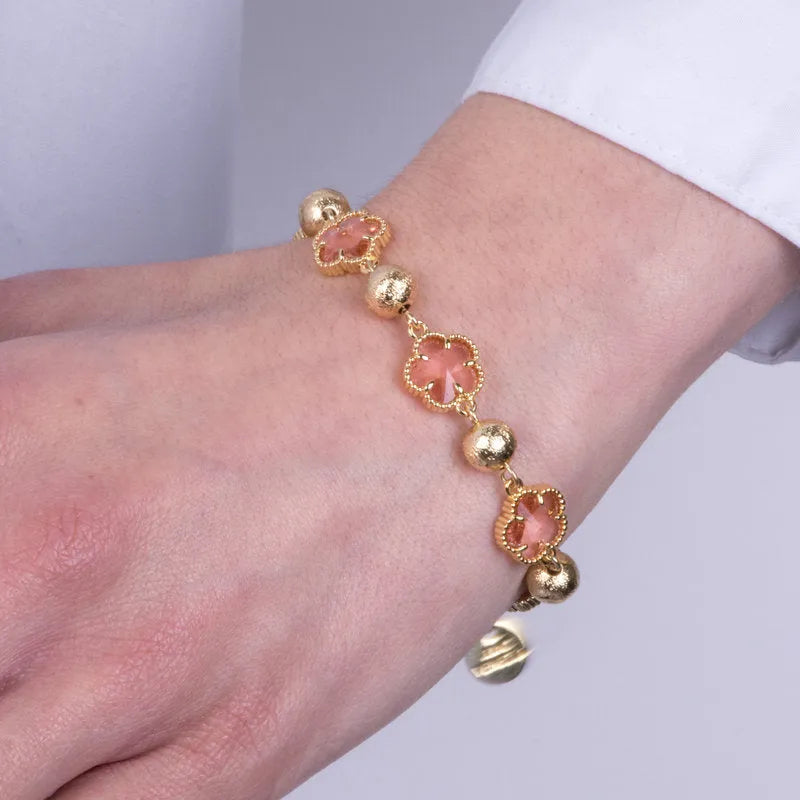 Bracciale in Metallo con cristalli a forma di fiore rosa
