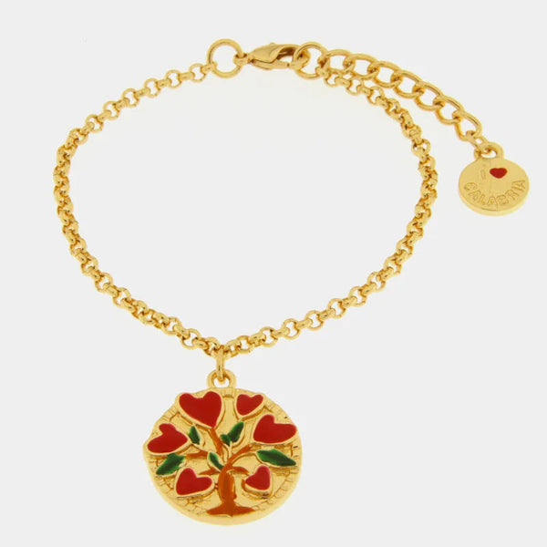 Bracciale in Metallo con albero e cuori rossi - BYSIMON gioielli