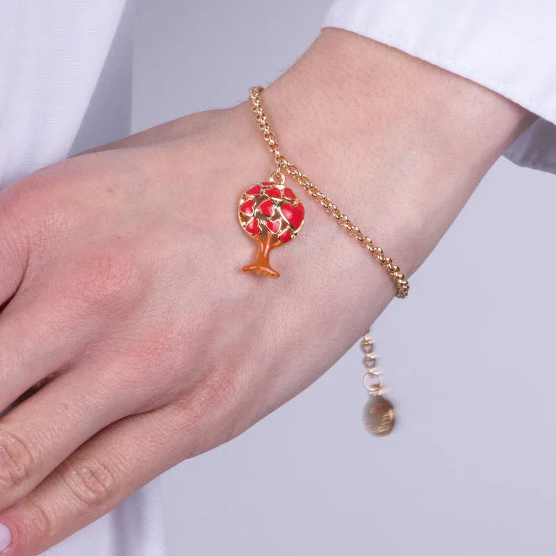 Bracciale in Metallo con albero e cuori rossi